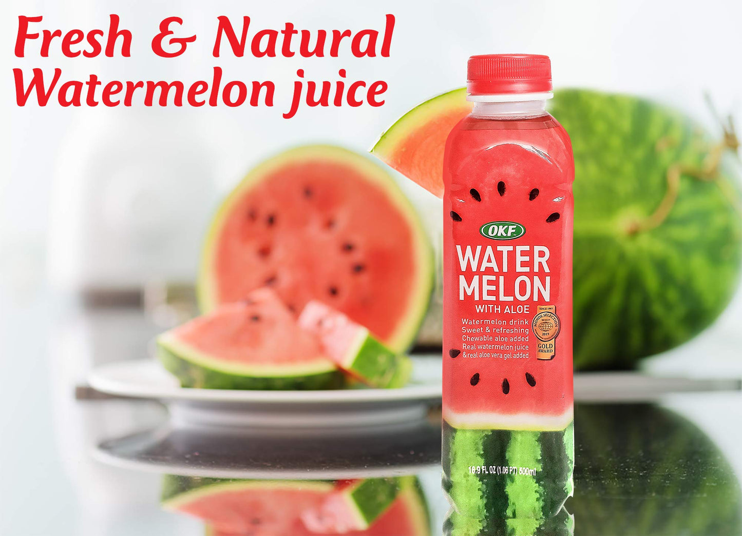 OKF Watermelon Aloe Vera Drink – Real Juice & Gel, 16.9 oz (6 Pack)