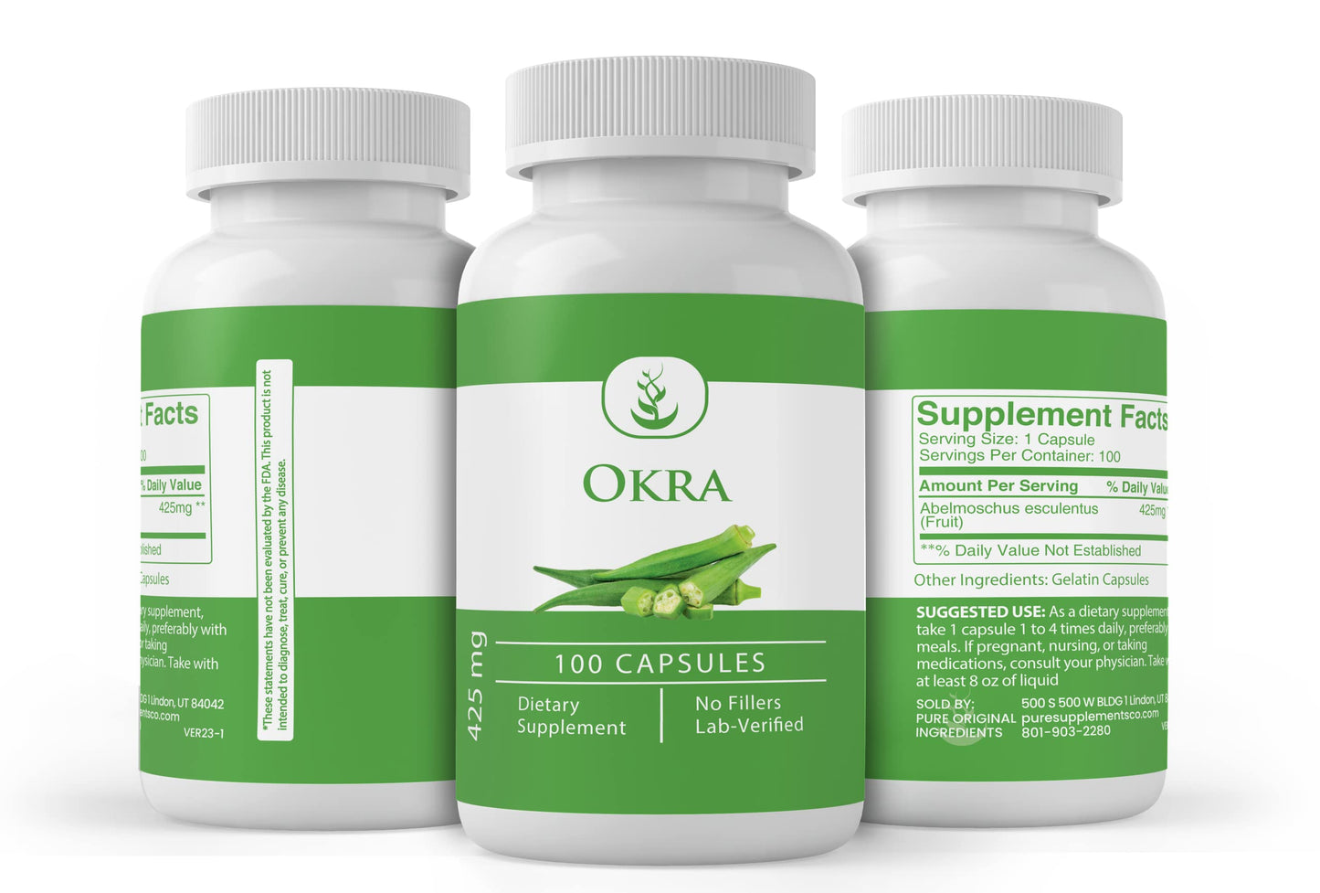 Pure Original Ingredients Okra Extract (100 Capsules) – Always Pure, No Additives or Fillers