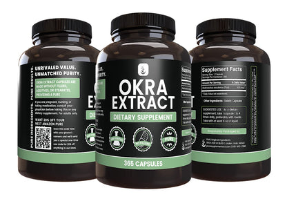 Okra Extract Capsules – Pure Original Ingredients (365 Capsules) No Magnesium or Rice Fillers | Lab Verified
