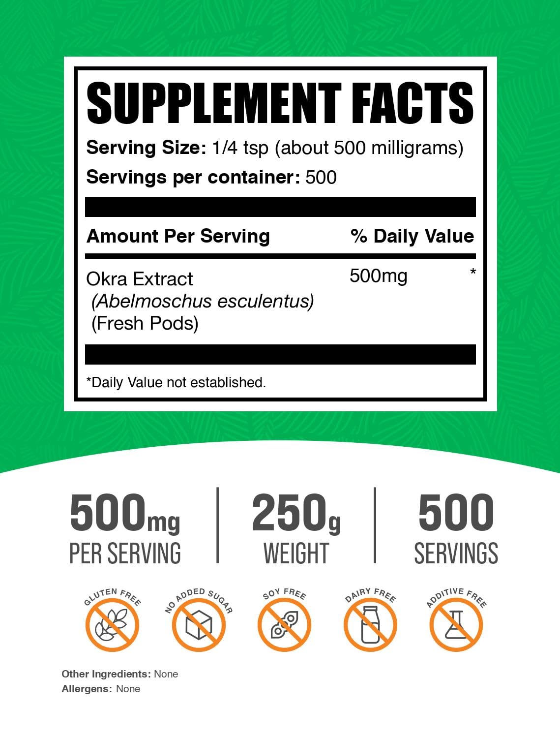 Okra Extract Powder 500mg – BulkSupplements, 250g