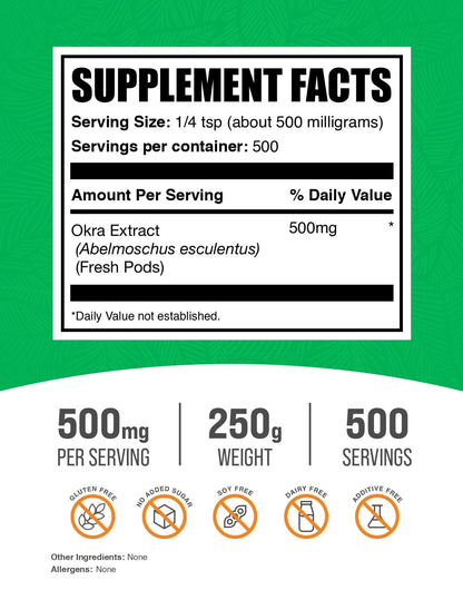 Okra Extract Powder 500mg – BulkSupplements, 250g