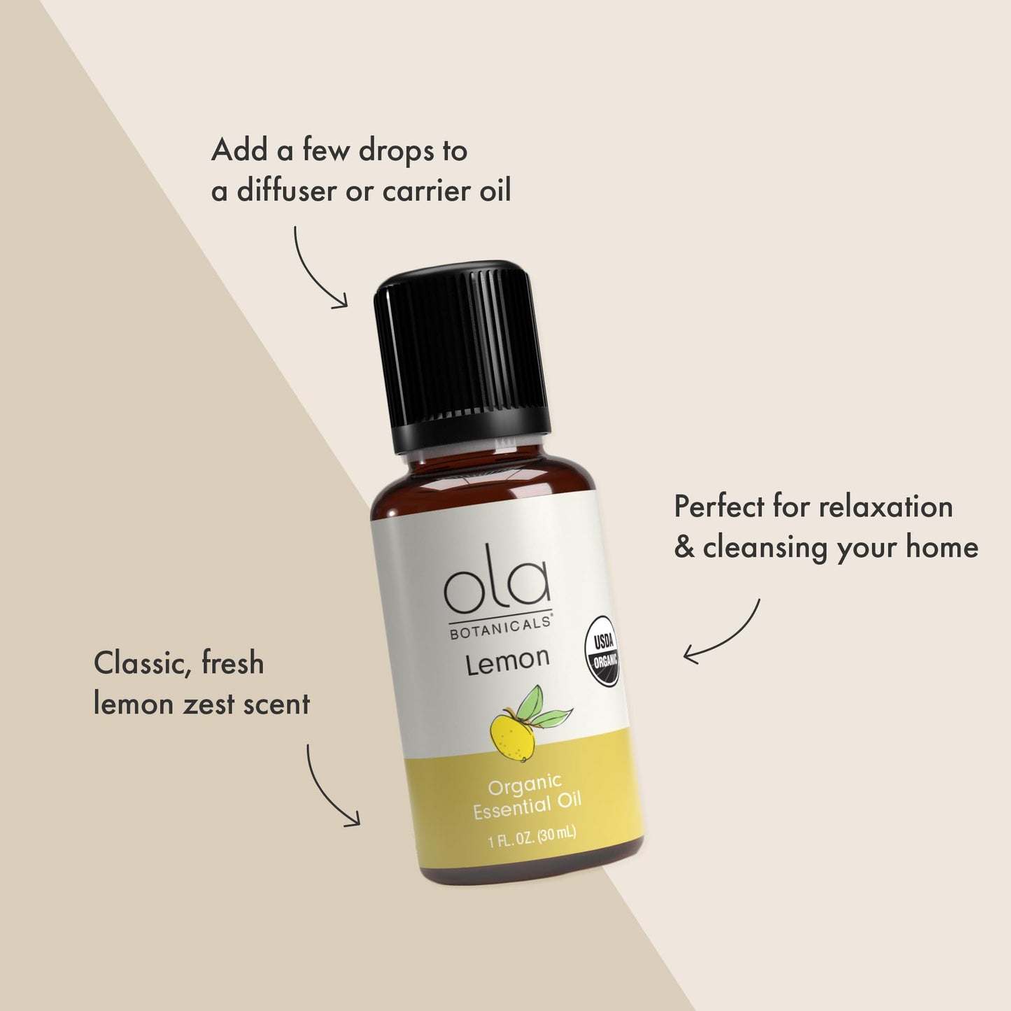 Ola Botanicals Organic Lemon Essential Oil (1 Fl. Oz.) — Cleansing & Soothing | USDA Organic | Dr. Mercola