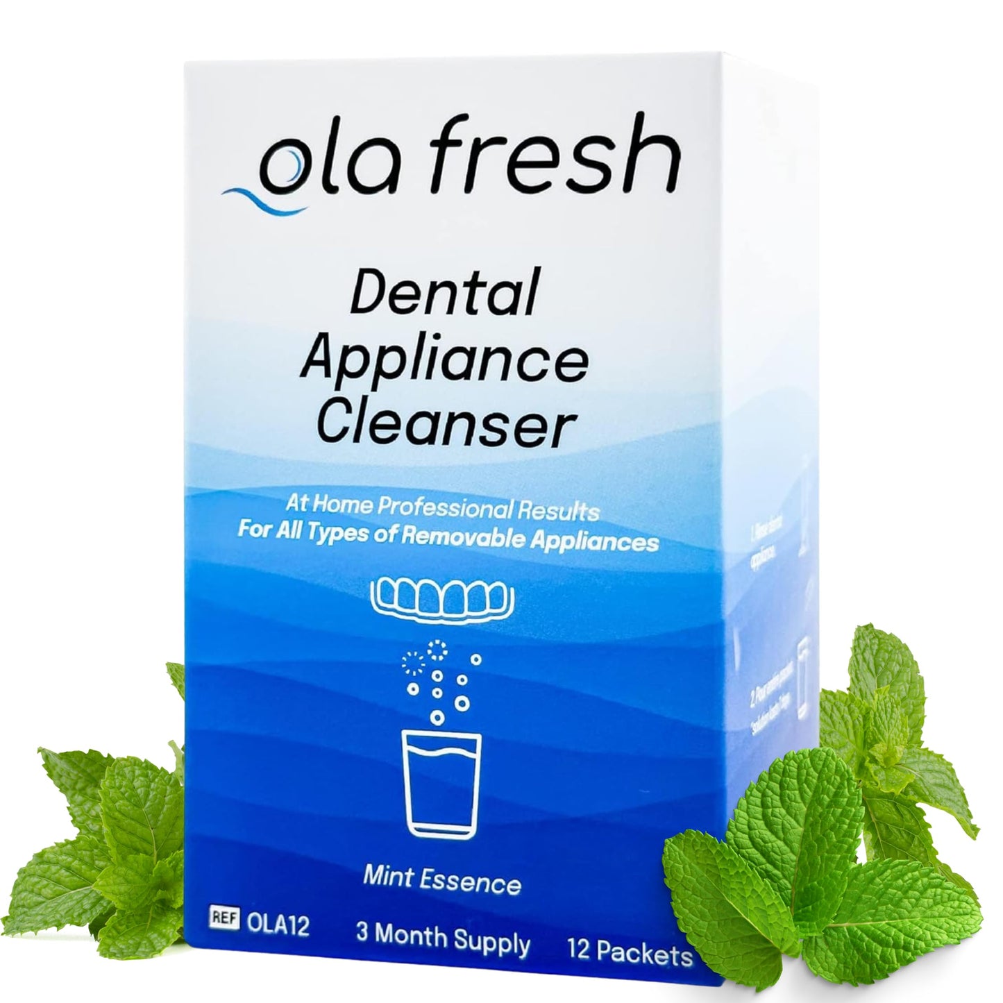 Ola Fresh Dental Appliance Cleanser - Mint Powder for Dentures & Retainers | 24 Packets