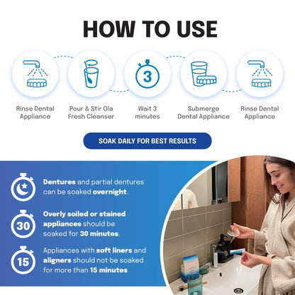 Ola Fresh Dental Appliance Cleanser - Mint Powder for Dentures & Retainers | 24 Packets