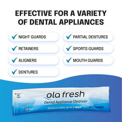 Ola Fresh Dental Appliance Cleanser - Mint Powder for Dentures & Retainers | 24 Packets