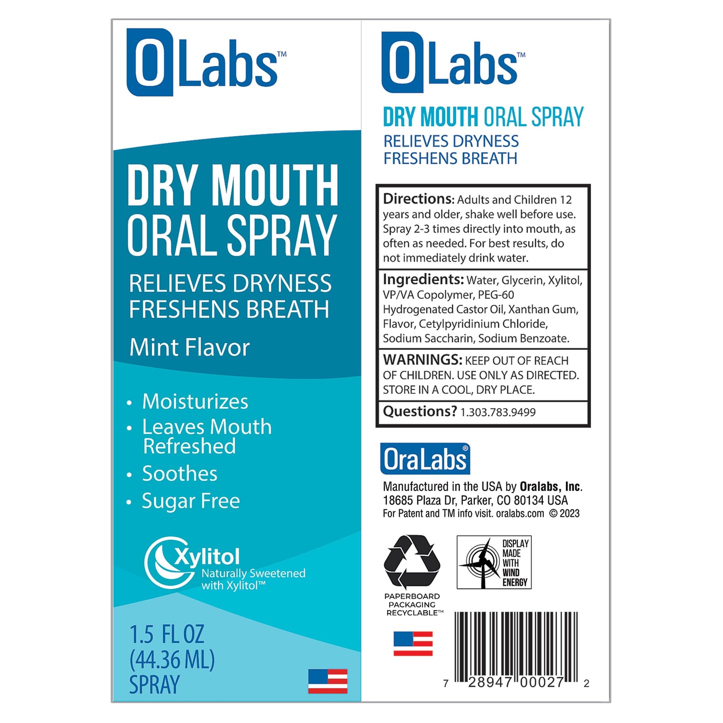 OLabs Dry Mouth Spray – Mint, Sugar Free, Alcohol Free, 2 Pack (1.5 oz)