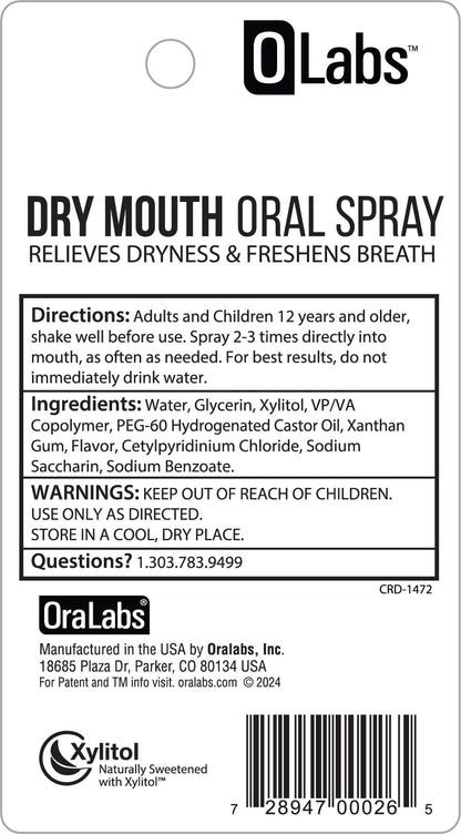 Olabs Dry Mouth Spray – Sugar Free, Alcohol Free Mint with Xylitol, 2 Pack Travel Size