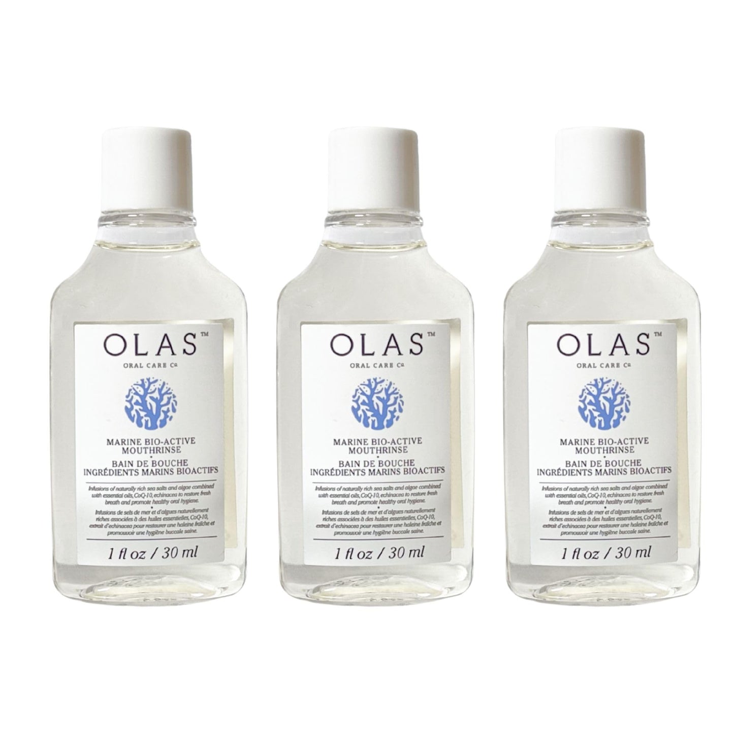 Olas Alcohol Free Mouthwash & Rinse – Marine Bio-Active, Fluoride Free (3 x 1 fl oz)