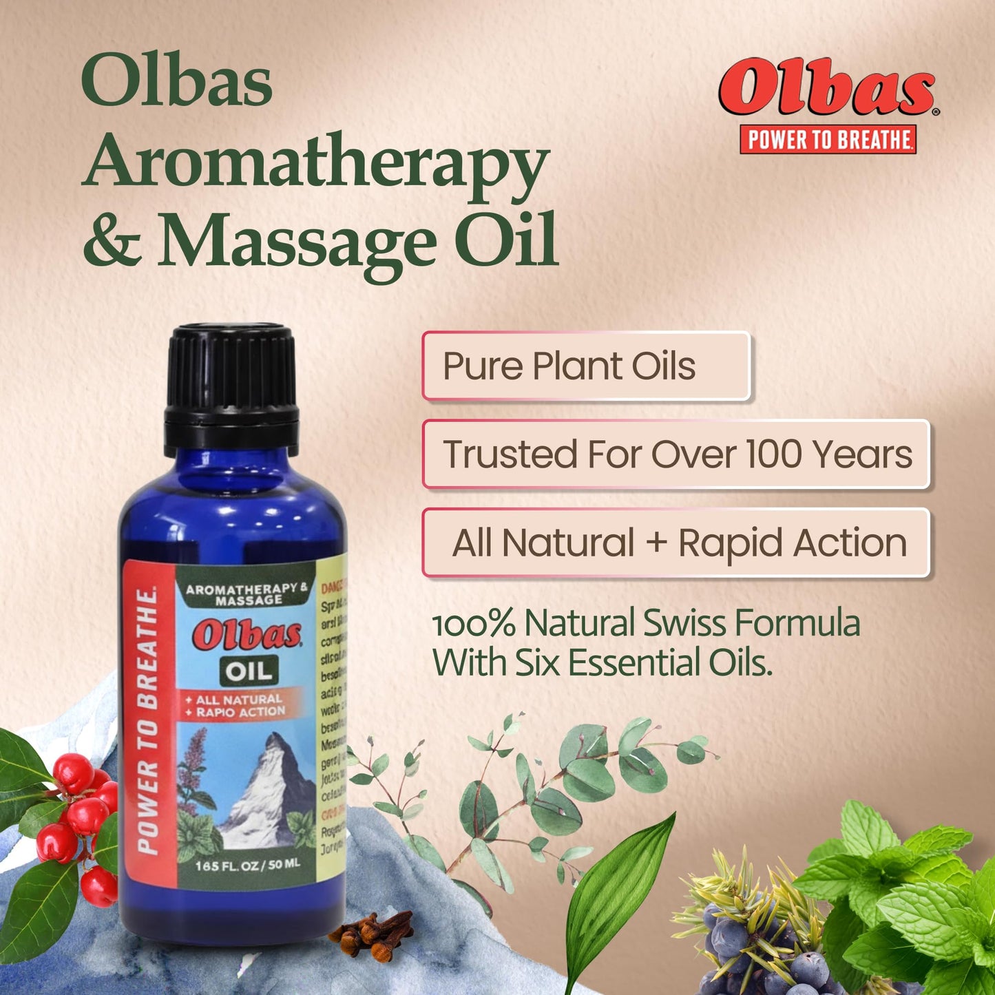 Olbas Massage and Aromatherapy Oil - 1.65 Fl Oz | Swiss Herbal Remedies for Muscle Relaxation & Pain Relief