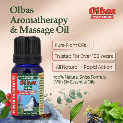 Olbas Massage and Aromatherapy Oil 0.32 Fl Oz – Swiss Herbal Remedies for Muscle Relaxation & Pain Relief