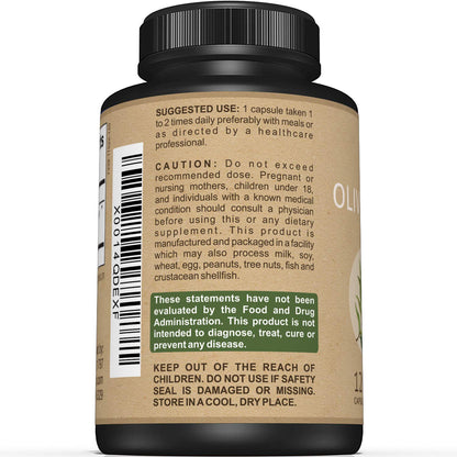 Premium Olive Leaf Extract Capsules 750mg | 20% Oleuropein | Immune & Cardiovascular Support | 120 Capsules