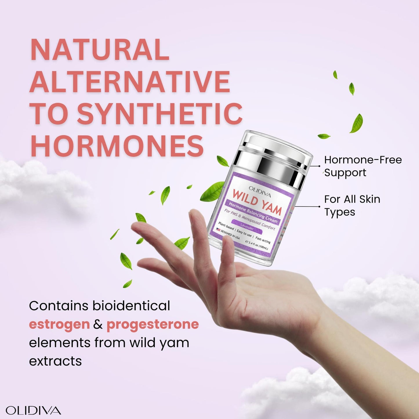 Olidiva Wild Yam Cream – Hormone Balance for Women, Lavender (3.4 oz) | PMS & Menopause Support