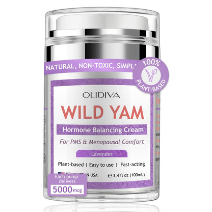 Olidiva Wild Yam Cream – Hormone Balance for Women, Lavender (3.4 oz) | PMS & Menopause Support