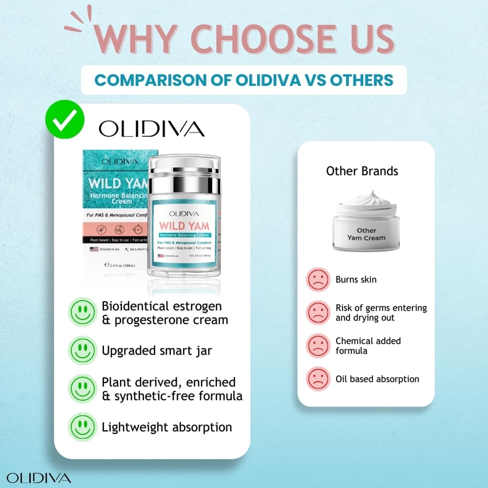 Olidiva Wild Yam Cream – Hormone Balance for Women | PMS & Menopause Support | 3.4 oz