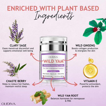 Olidiva Wild Yam Cream – Hormone Balance for Women, Lavender (3.4 oz) | PMS & Menopause Support
