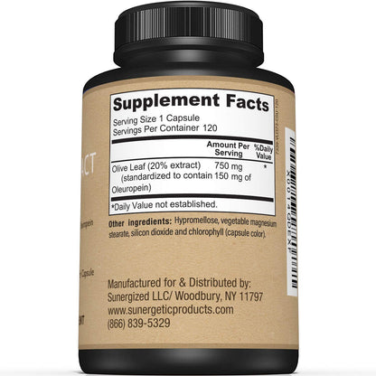 Premium Olive Leaf Extract Capsules 750mg | 20% Oleuropein | Immune & Cardiovascular Support | 120 Capsules