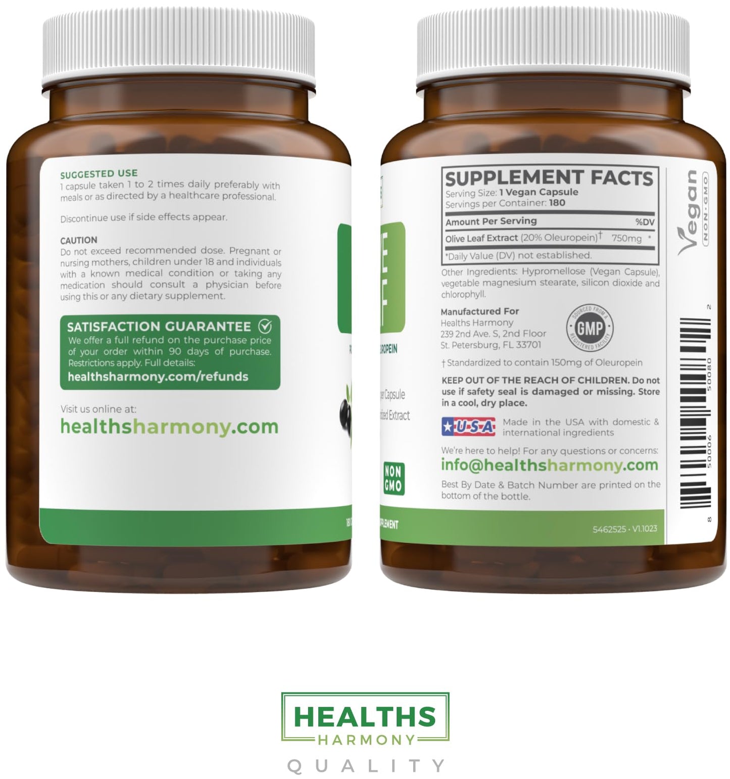 Olive Leaf Extract Capsules 750mg – 20% Oleuropein | Vegan, Non-GMO, Made in USA