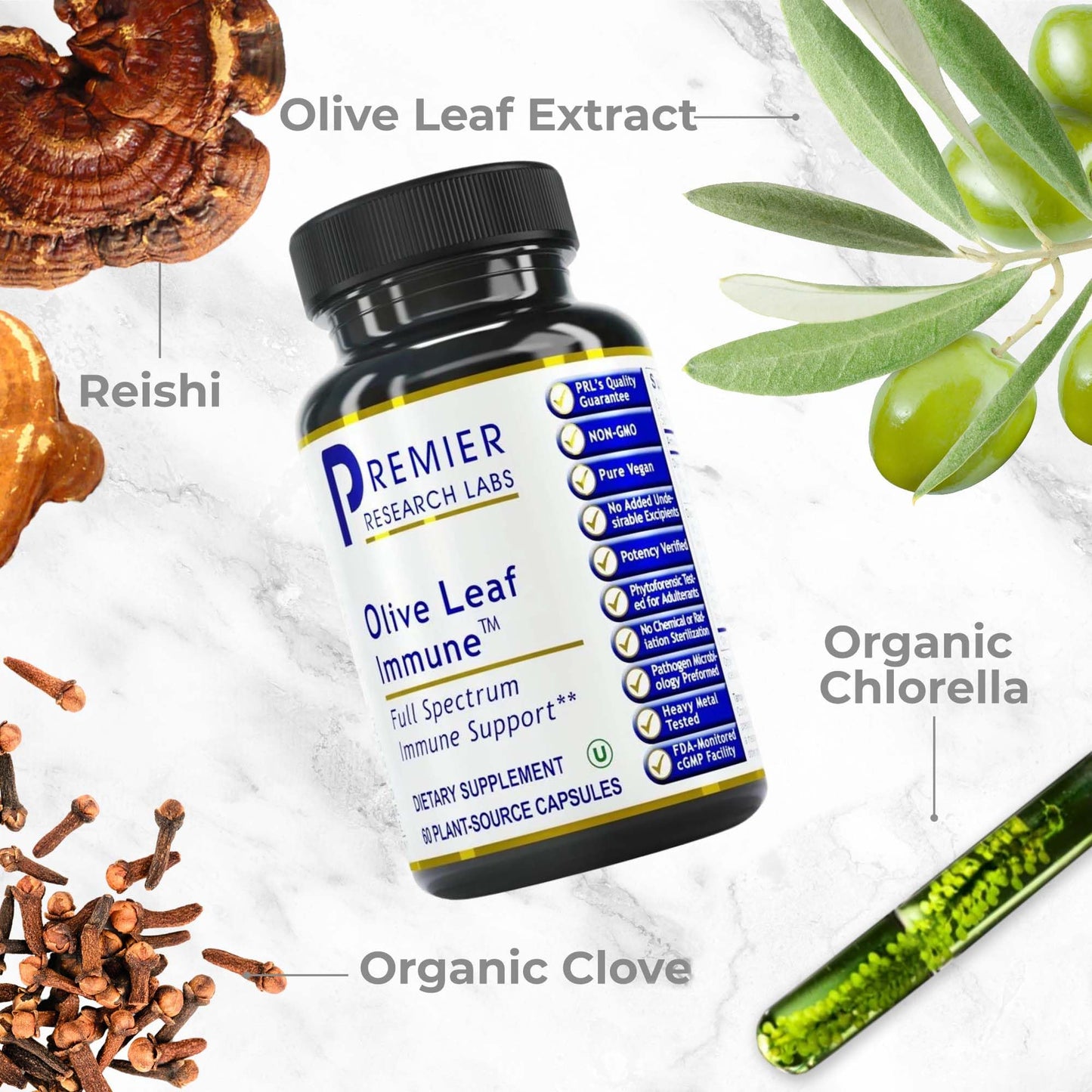Premier Olive Leaf Immune – Olive Leaf Extract Capsules | Immune & Heart Health Support (60 Vegetarian Capsules)