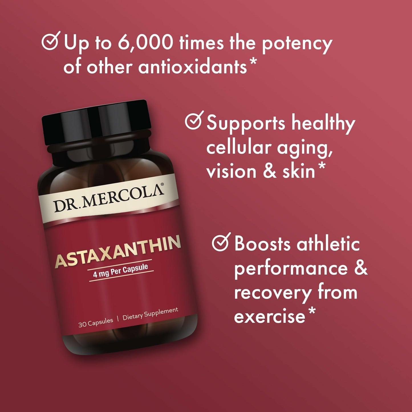 Dr. Mercola Organic Astaxanthin 4 mg – Antioxidant Support – 30 Servings