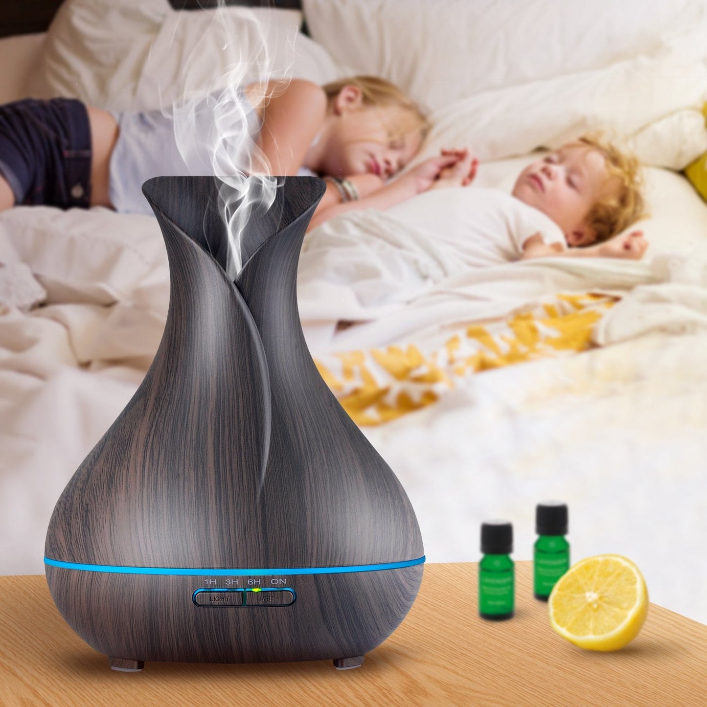 OliveTech Aroma Essential Oil Diffuser 400ml – Wood Grain Ultrasonic Humidifier