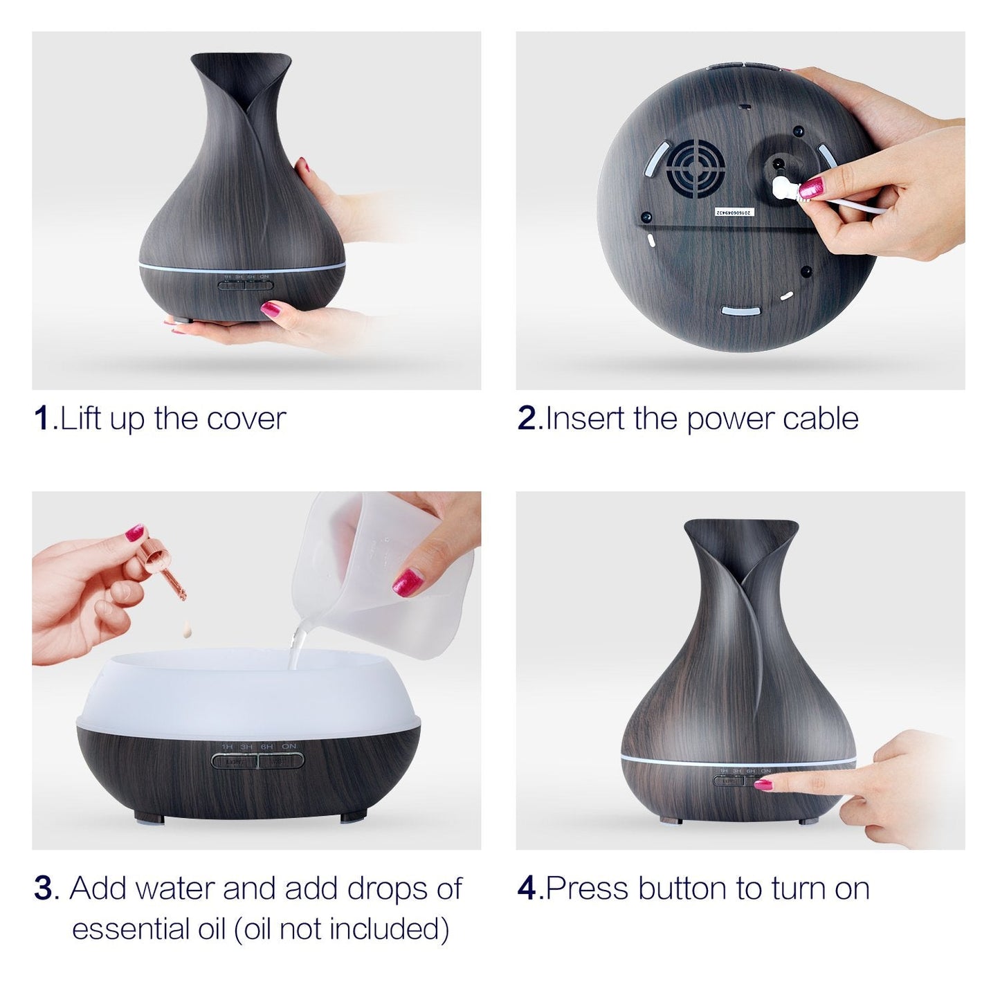 OliveTech Aroma Essential Oil Diffuser 400ml – Wood Grain Ultrasonic Humidifier