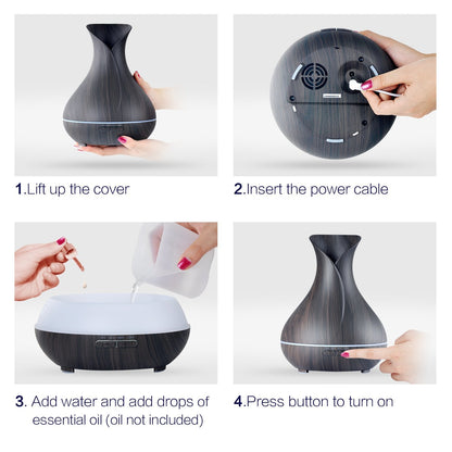 OliveTech Aroma Essential Oil Diffuser 400ml – Wood Grain Ultrasonic Humidifier