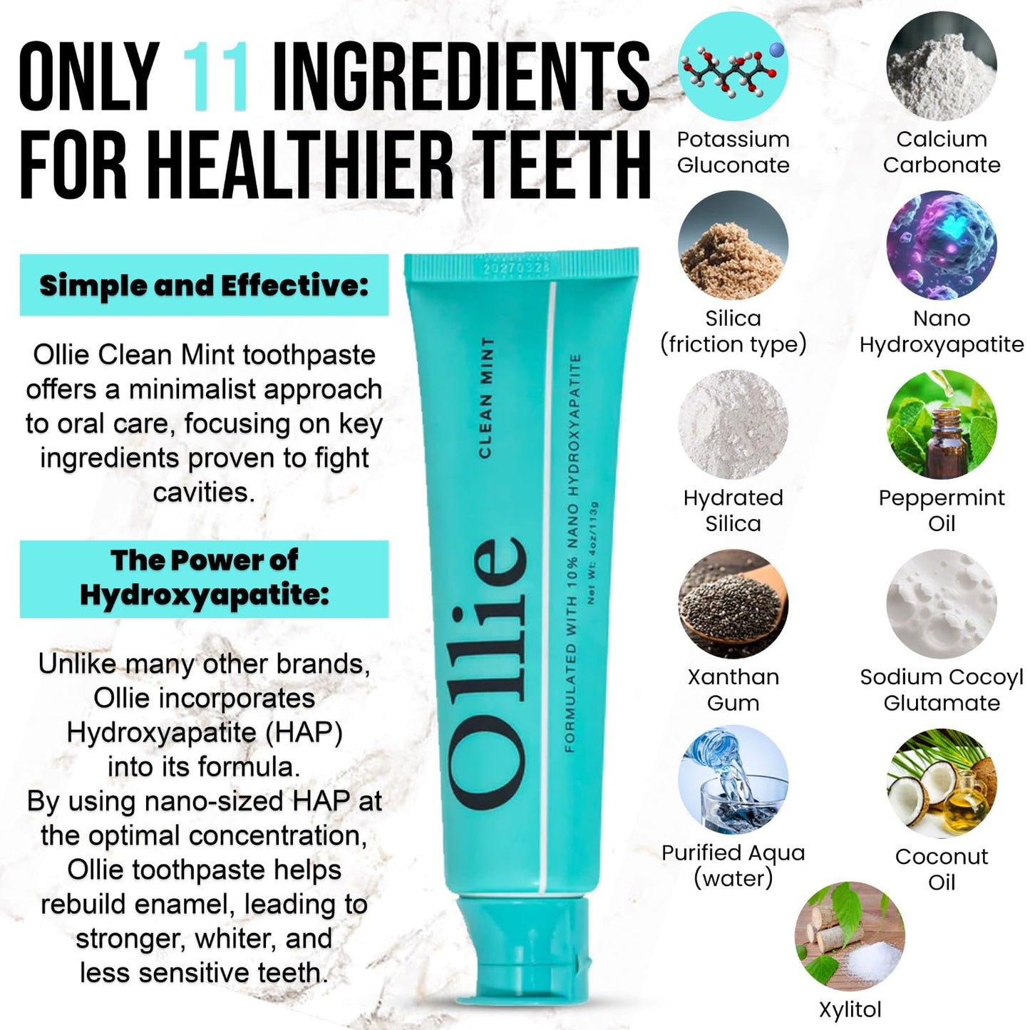 Ollie Clean Mint Nano Hydroxyapatite Toothpaste – 4oz, 10% HA