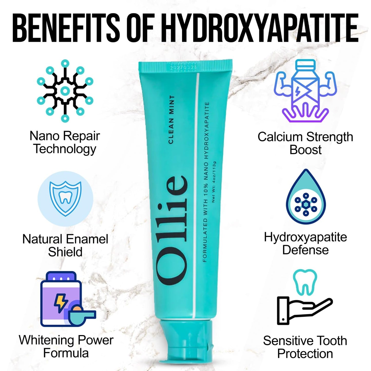 Ollie Clean Mint Nano Hydroxyapatite Toothpaste – 4oz, 10% HA