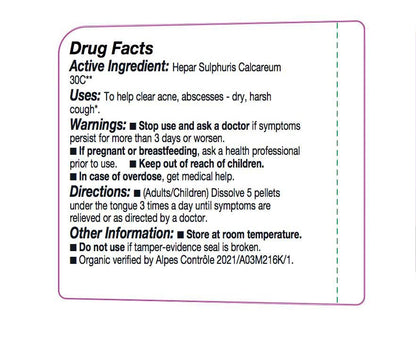 OLLOIS Hepar Sulphuris Calcareum 30c – Organic, Lactose-Free Homeopathic Medicine (80 Pellets)