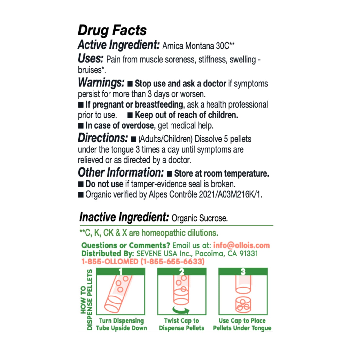 OLLOIS Arnica Montana 30C Organic Vegan Homeopathic Medicine – 80 Pellets