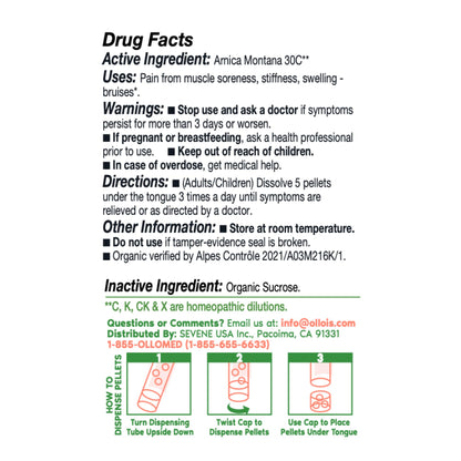 OLLOIS Arnica Montana 30C Organic Vegan Homeopathic Medicine – 80 Pellets
