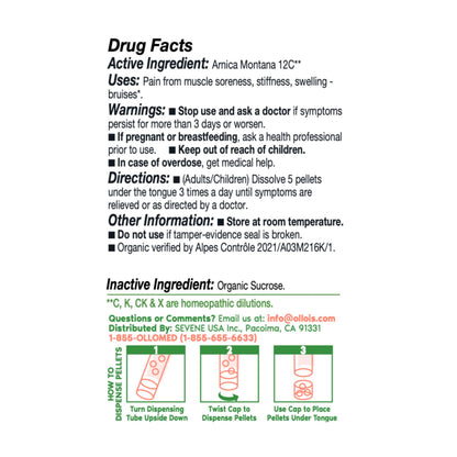 OLLOIS Arnica Montana 12C Organic – Vegan, Lactose-Free Homeopathic Medicine for Surgery | 80 Pellets