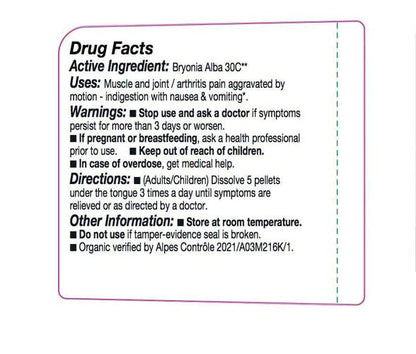 OLLOIS Bryonia 30C Organic Homeopathic Medicine - Lactose-Free, Kosher, 80 Pellets (Pack of 3)