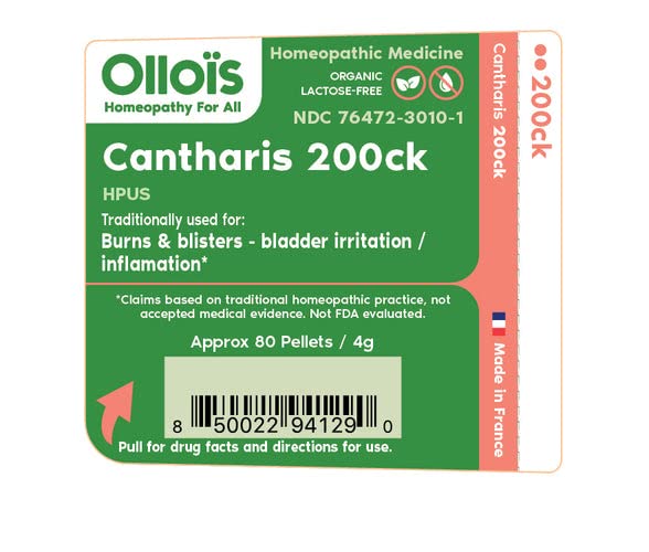 OLLOIS Cantharis 200ck Organic – Lactose-Free Homeopathic Medicine, 80 Pellets (Pack of 3)