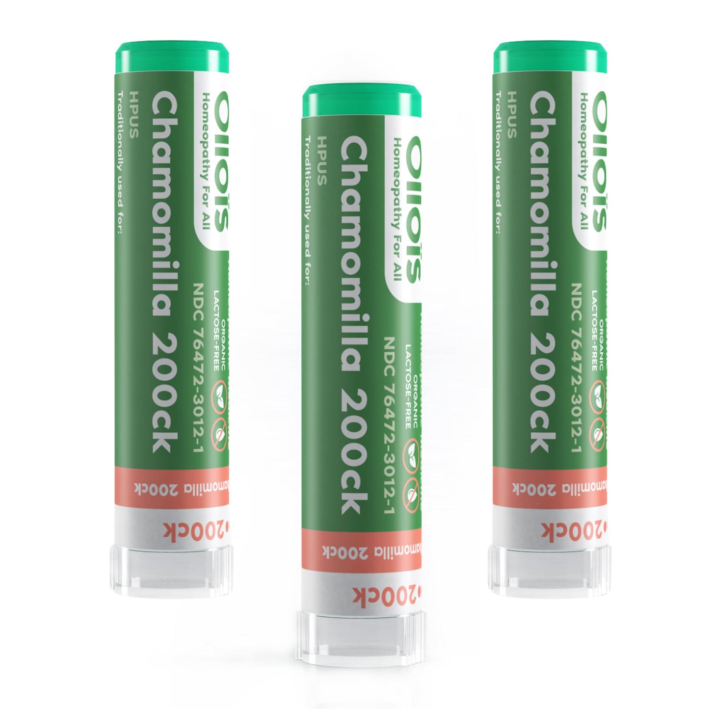 OLLOIS Chamomilla 200ck — Organic, Lactose-Free, Kosher Homeopathic Medicine — 80 Pellets Pack of 3