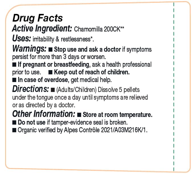 OLLOIS Chamomilla 200ck — Organic, Lactose-Free, Kosher Homeopathic Medicine — 80 Pellets Pack of 3
