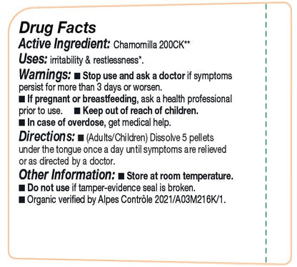 OLLOIS Chamomilla 200ck — Organic, Lactose-Free, Kosher Homeopathic Medicine — 80 Pellets Pack of 3