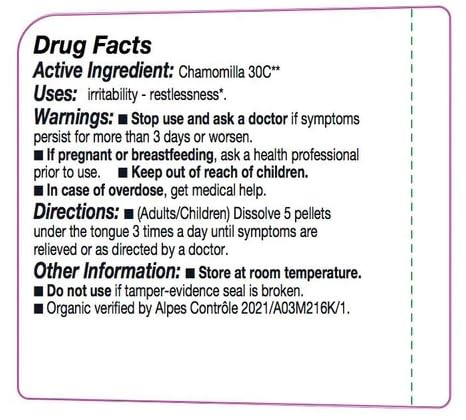 OLLOIS Chamomilla 30C Organic, Lactose-Free, Kosher Homeopathic Medicine | 80 Pellets (Pack of 3)