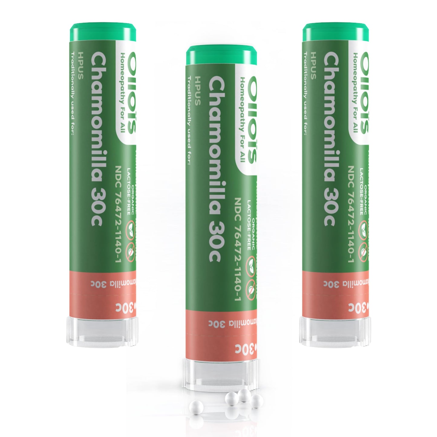 OLLOIS Chamomilla 30C Organic, Lactose-Free, Kosher Homeopathic Medicine | 80 Pellets (Pack of 3)