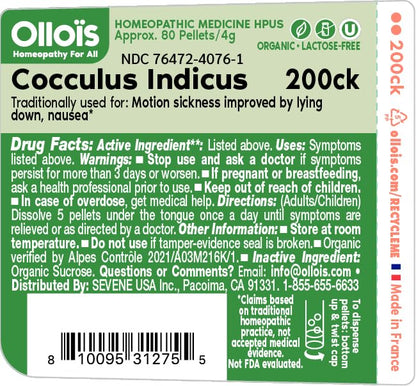 OLLOIS Cocculus indicus 200ck Organic Vegan Homeopathic Medicine – 80 Pellets (Pack of 3)