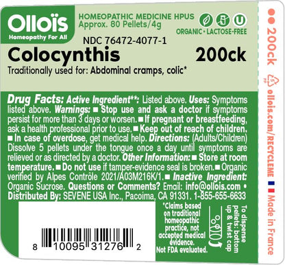 OLLOIS Colocynthis 200ck Organic Homeopathic Medicine – 80 Pellets Pack of 3 (Vegan, Lactose-Free)