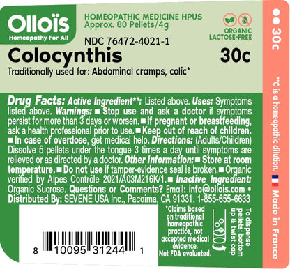 OLLOIS Colocynthis 30c Organic - Lactose-Free Vegan Homeopathic Medicine (Pack of 3)
