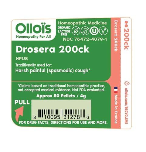 OLLOIS Drosera 200ck Organic, Lactose-Free, Vegan Homeopathic Medicine – 80 Pellets (Pack of 1)