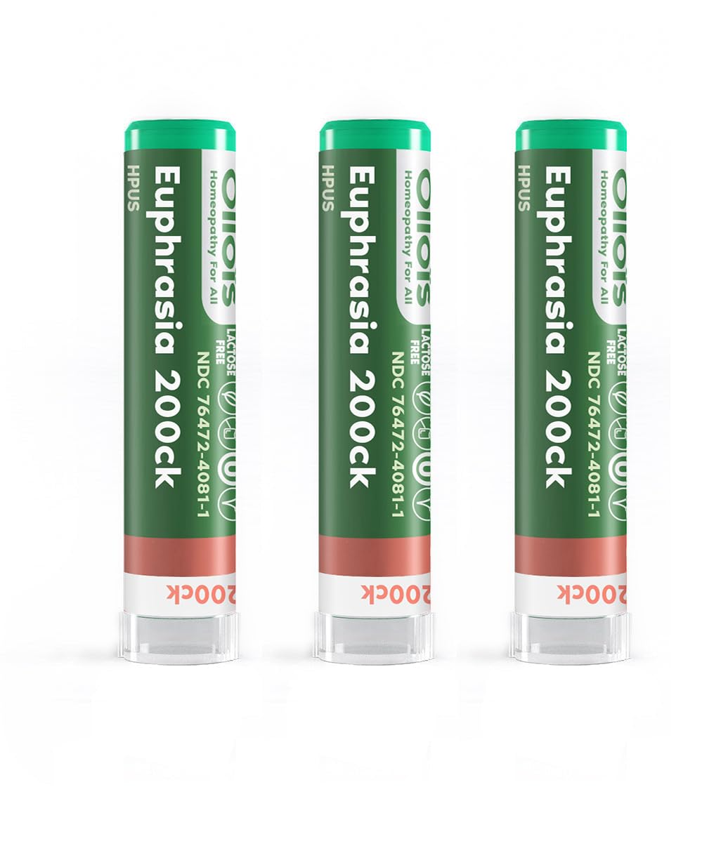 OLLOIS Euphrasia 200ck Organic – Lactose-Free Vegan Homeopathic Medicine (80 Pellets, Pack of 3)