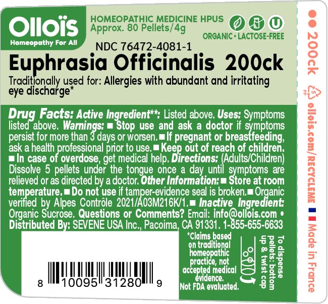 OLLOIS Euphrasia 200ck Organic – Lactose-Free Vegan Homeopathic Medicine (80 Pellets, Pack of 3)