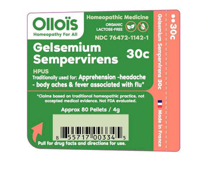 OLLOIS Gelsemium Sempervirens 30C – Organic, Lactose-Free, Kosher Homeopathic Medicine (80 Pellets, Pack of 3)