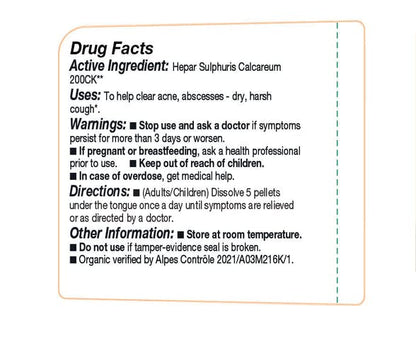 OLLOIS Hepar Sulphuris Calcareum 200ck Organic, Lactose-Free, Kosher Homeopathic Medicine, 80 Pellets (Pack of 3)