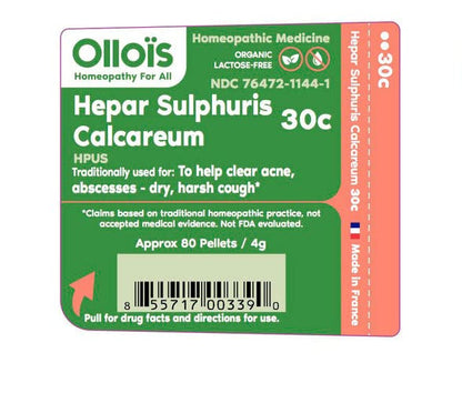 OLLOIS Hepar Sulphuris Calcareum 30c Organic, Lactose-Free, Kosher Homeopathic Medicine — 80 Pellets (Pack of 3)