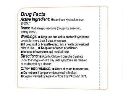OLLOIS Histaminum Hydrochloricum 200ck - Organic, Lactose-Free, Vegan (80 Pellets)