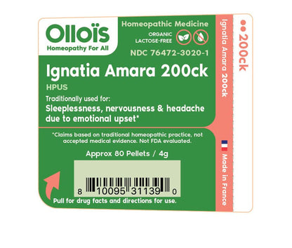 OLLOIS Ignatia Amara 200ck Organic Vegan Homeopathic Medicine 80 Pellets